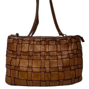Costanza Rota Women Woven‎ Leather Crossbody Bag Medium Tan Brown Italy